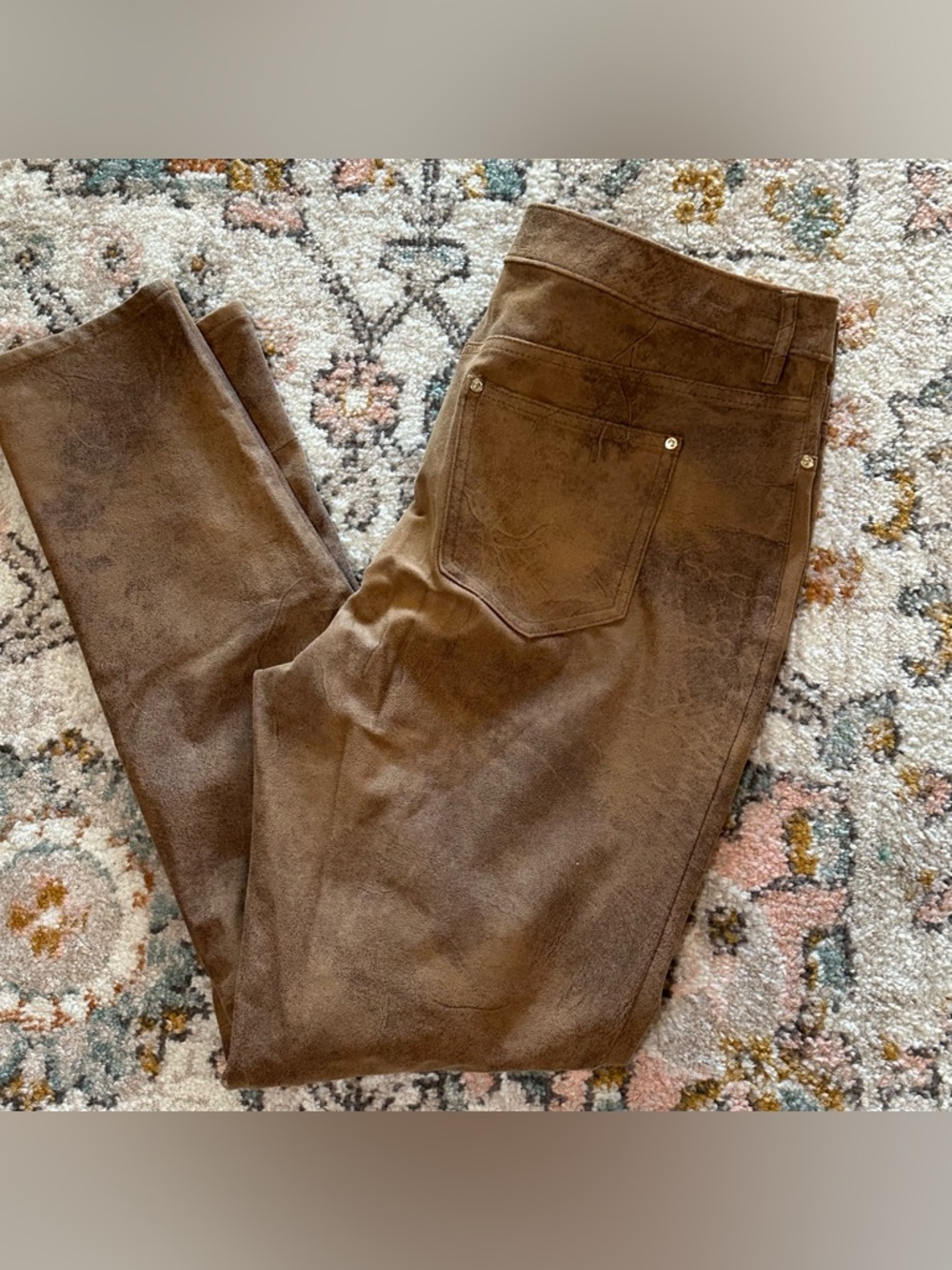 Chicos brown faux suede leather pants women’s 1.5 US 8-10 M Cowgirl festival